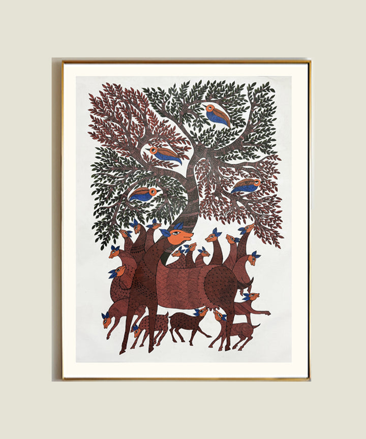 Gond Hand Painting | Mother & Baby Deer | 2 x 3 Feet | Unframed