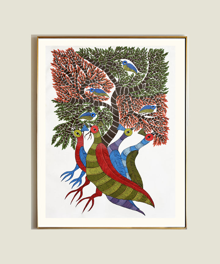 Gond Hand Painting | Peacocks & Birds | 2 x 3 Feet | Unframed