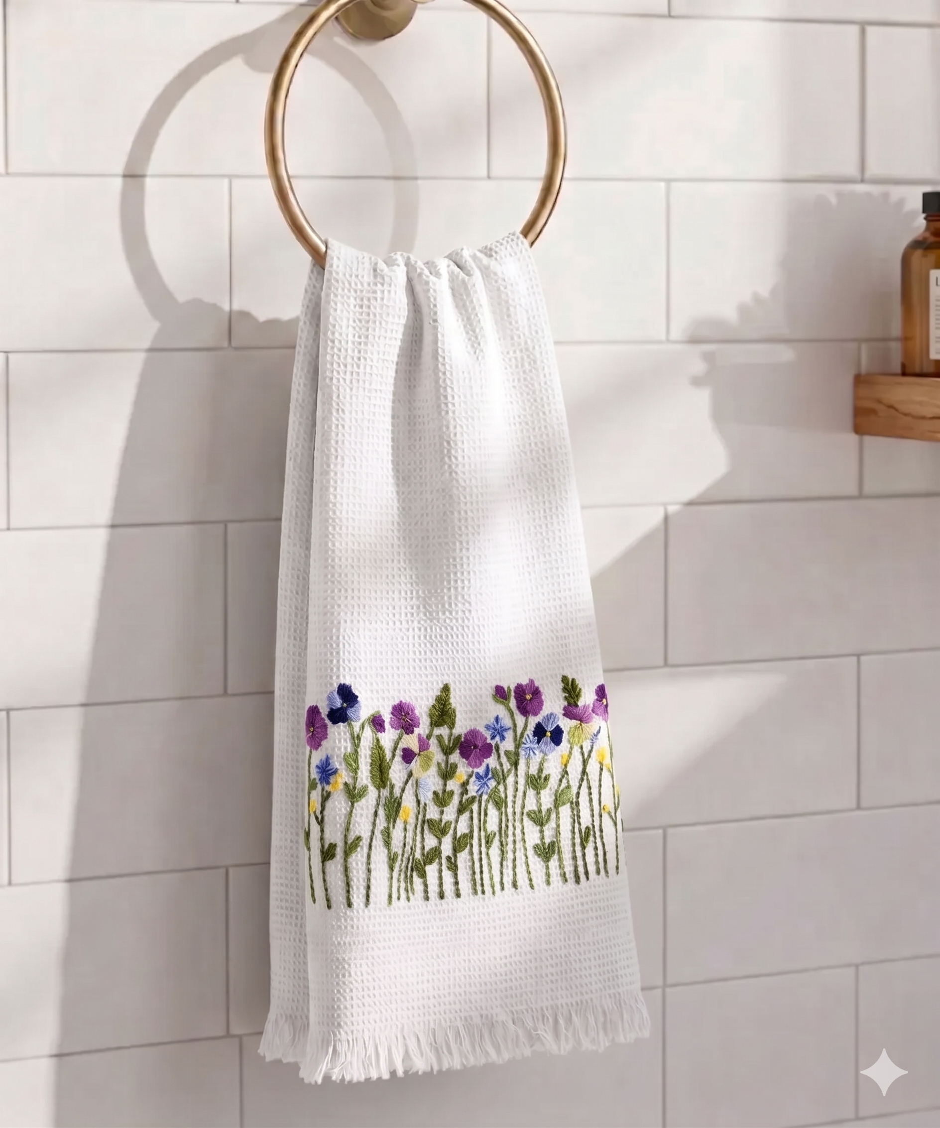 Embroidered Bath Towel | Soft Cotton Waffle | White