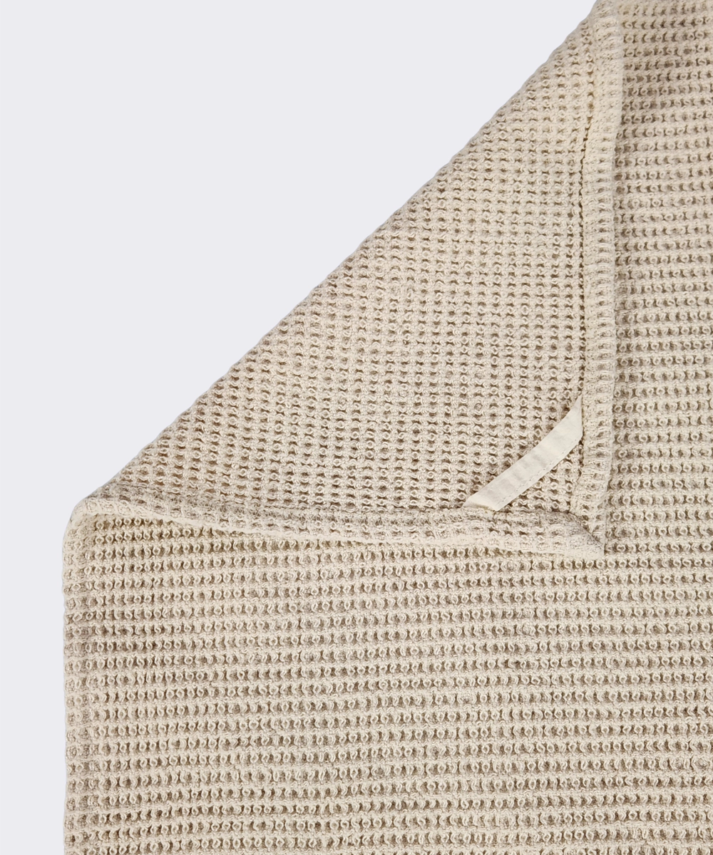 Embroidered Hand Towel - Set of 2 pcs in Soft Cotton Waffle | Beige