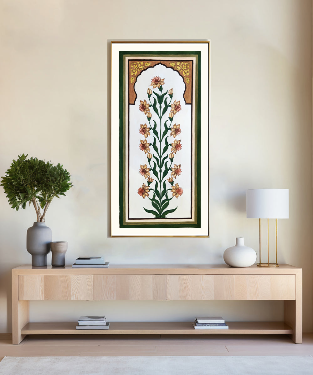 Mughal Hand Painted Paper Wall Art |  32 x 14.5 Inches | Unframed