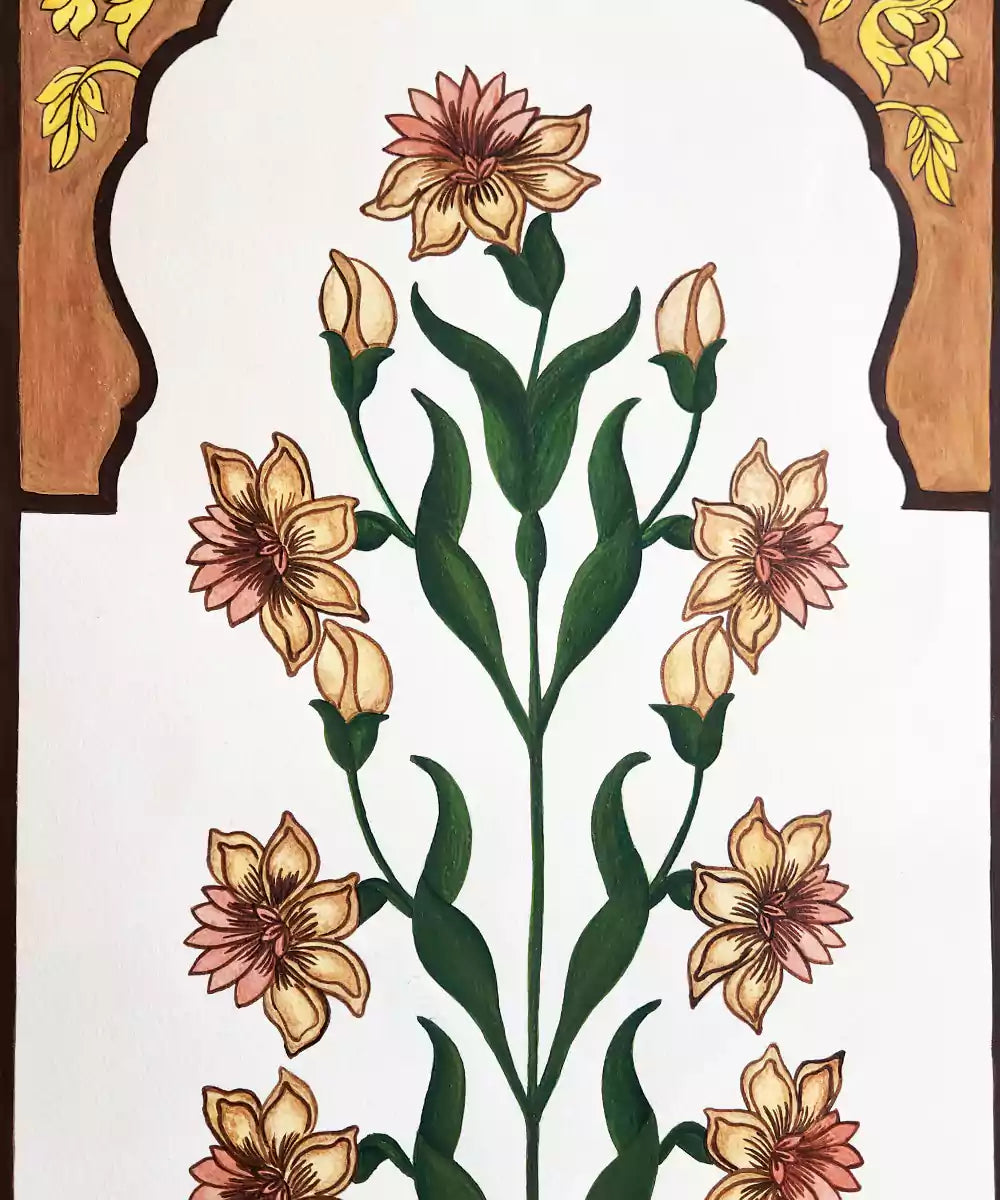 Mughal Hand Painted Paper Wall Art |  32 x 14.5 Inches | Unframed