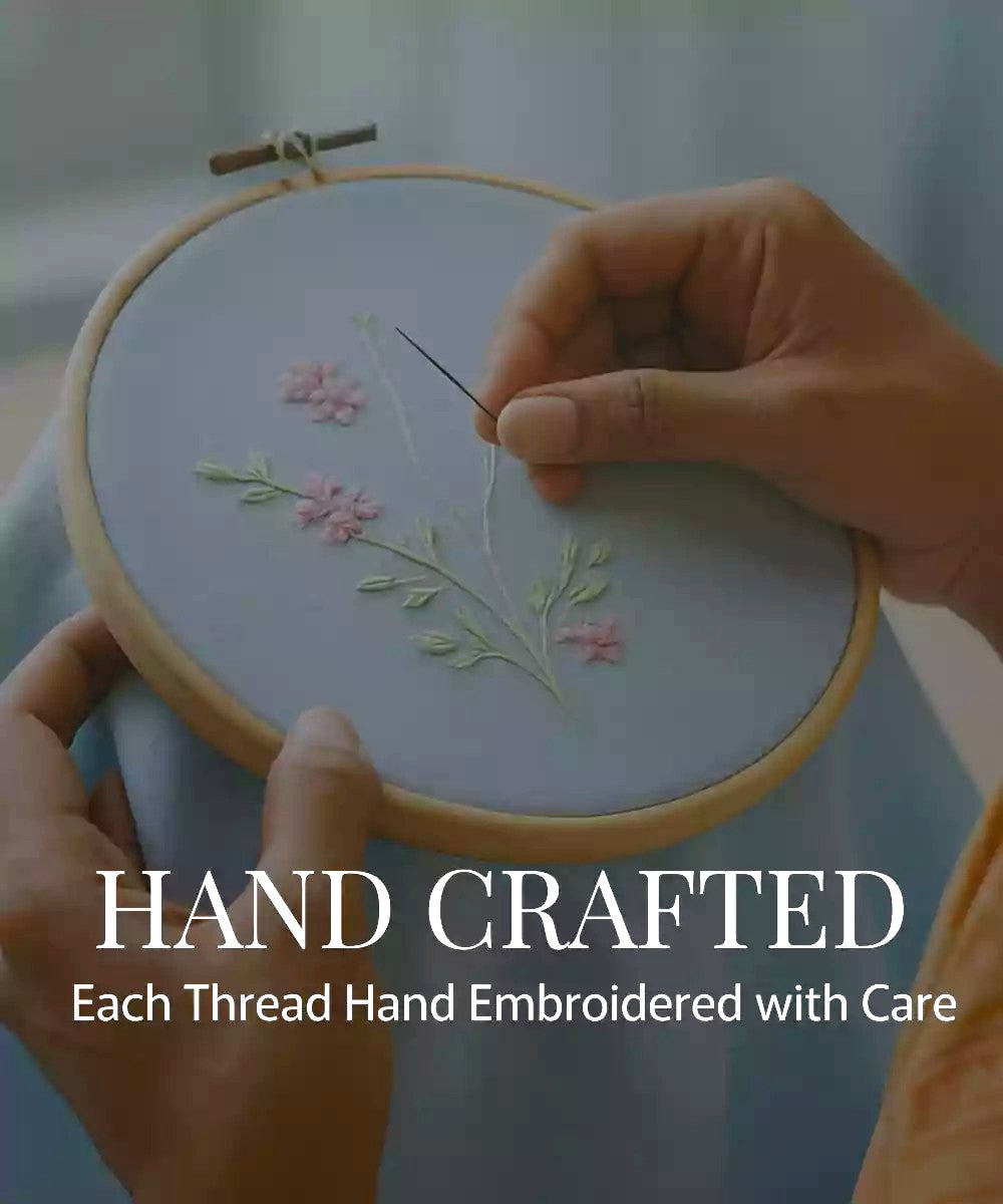 Pink & Green Floral Block printed with hand embroidery Framed Wall Art