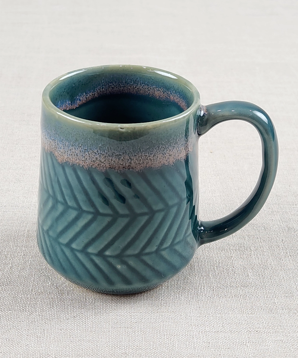 Set of 2 Teal Tapered Top Ceramic Coffee Mug in a Gift Box (250 ml)