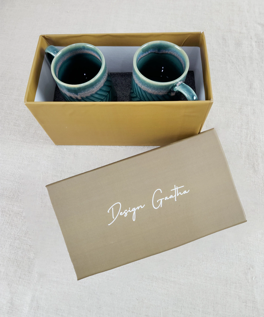 Set of 2 Teal Tapered Top Ceramic Coffee Mug in a Gift Box (250 ml)
