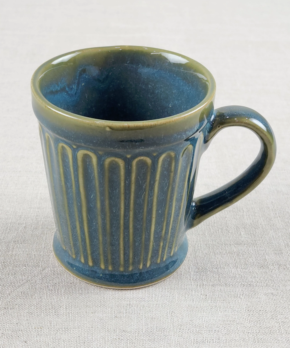 Set of 2 Medium Blue Vertical Line Ceramic Coffee Mug in a Gift Box (300 ml)