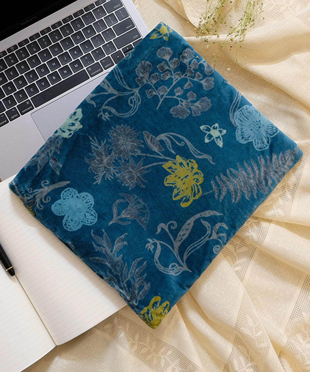 Printed Deep Blue Floral Velvet Laptop Sleeve Case 13.5 x 11.5 inch designgaatha