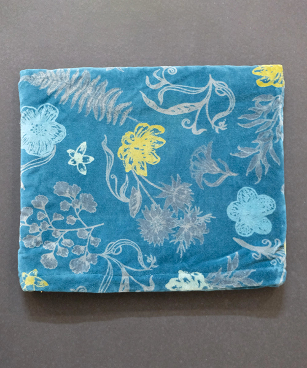 Printed Deep Blue Floral Velvet Laptop Sleeve / Case (13.5 x 11.5 inches)