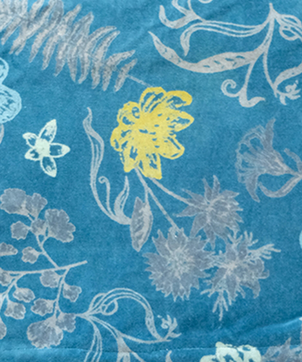 Printed Deep Blue Floral Velvet Laptop Sleeve / Case (13.5 x 11.5 inches)