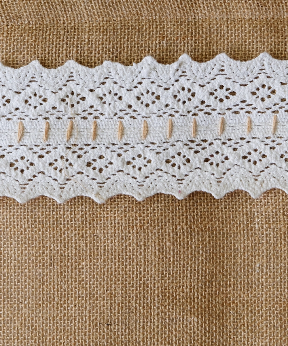 Ornamental Lace Beige Jute Laptop Sleeve with Metallic Zip Closure (11.75 x 13.5 x 0.5 inches)