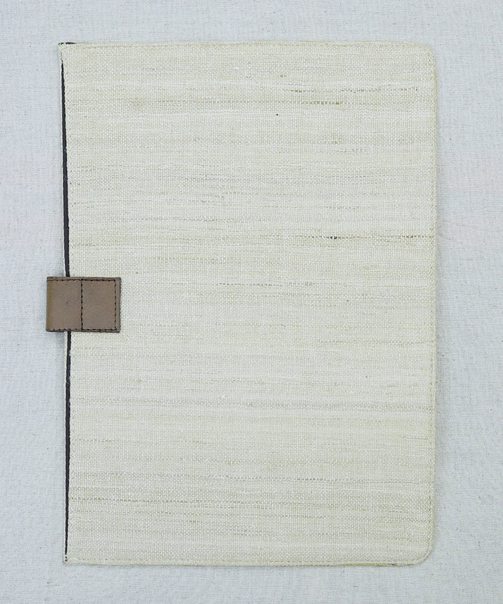 Beige Handloom with Leather Handcrafted Laptop Sleeve | Flap Closure