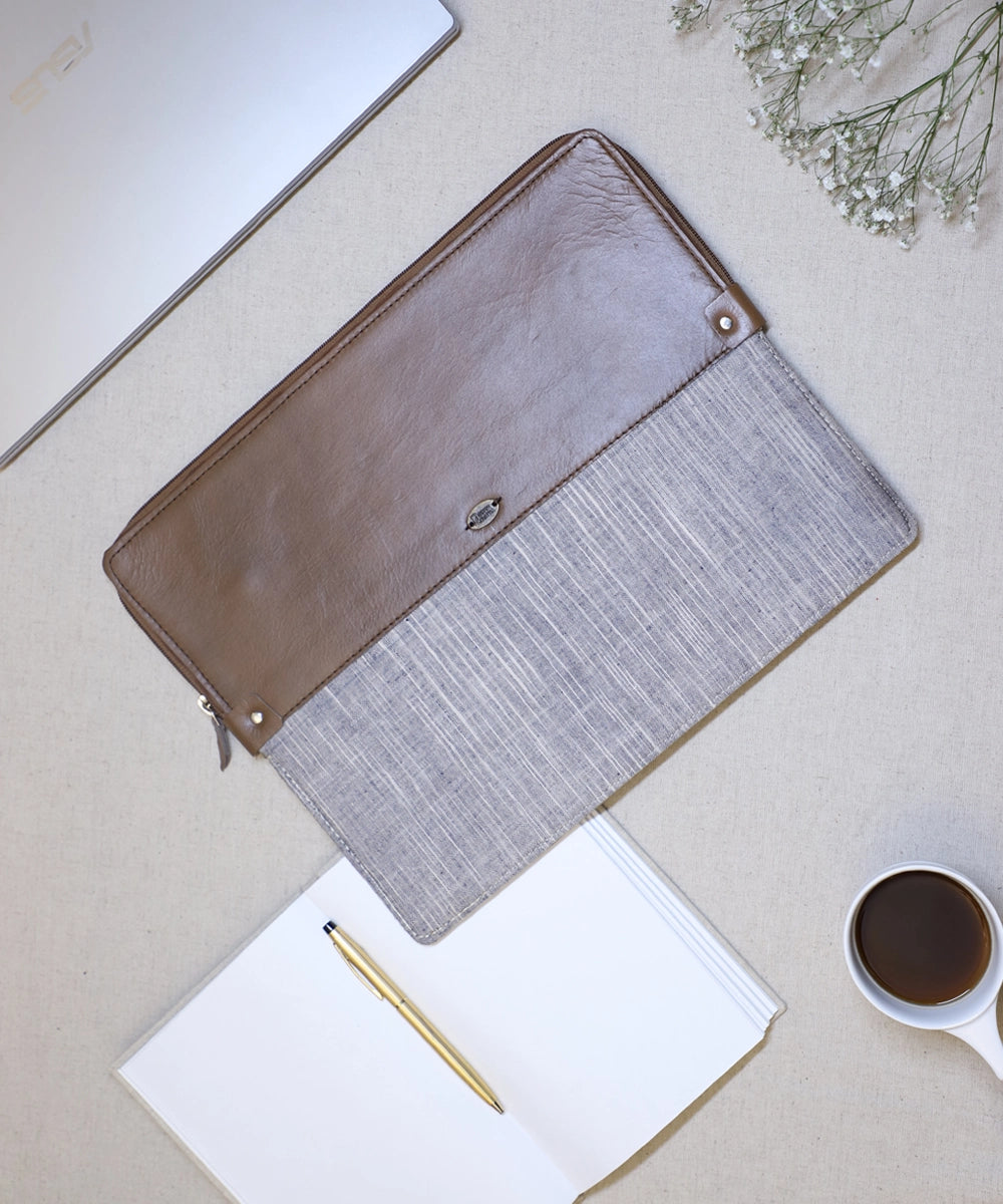 Striped Handloom with Pure Leather Zipper Closure Handcrafted Laptop Sleeve