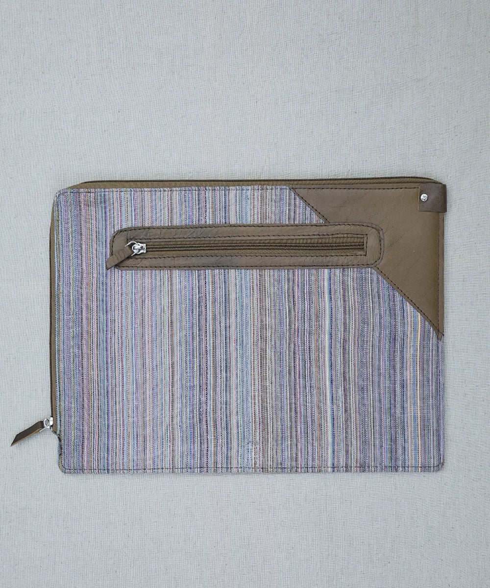 Striped Handloom with Pure Leather Handcrafted Zipper Closure Laptop Sleeve