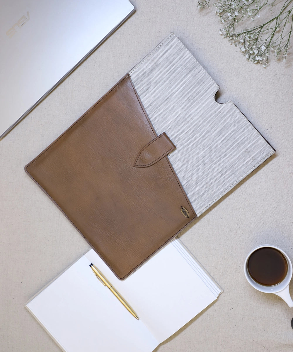 Everyday Grey Handloom with Pure Leather Slip on Laptop Case