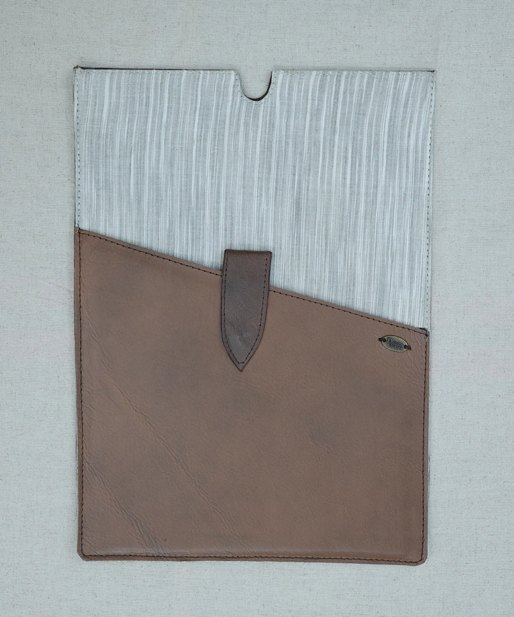Everyday Grey Handloom with Pure Leather Slip on Laptop Case