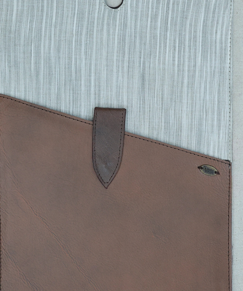 Everyday Grey Handloom with Pure Leather Slip on Laptop Case