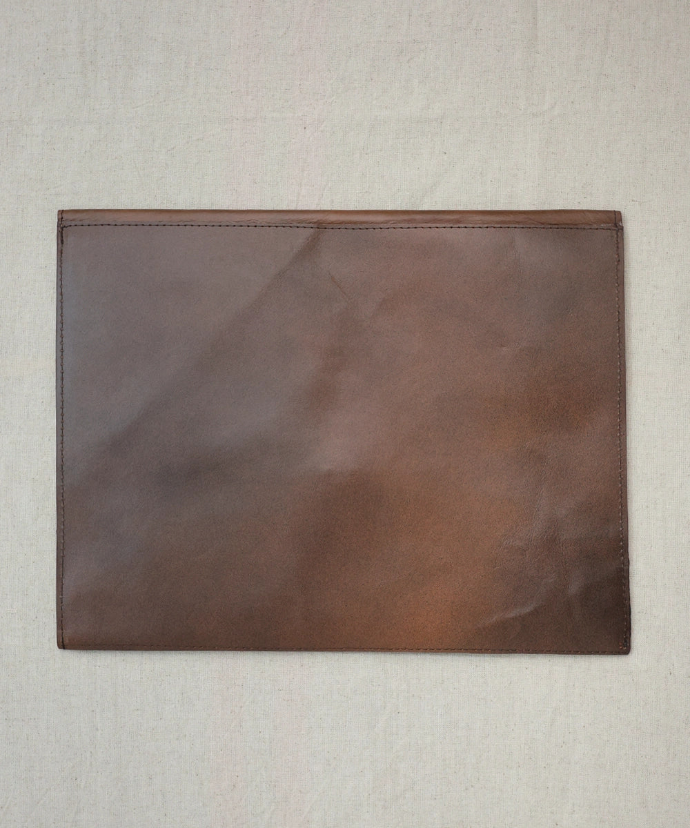 Moroccan Red Modal Silk Ajrakh with Pure Leather Handcrafted Laptop Sleeve | Button Closure