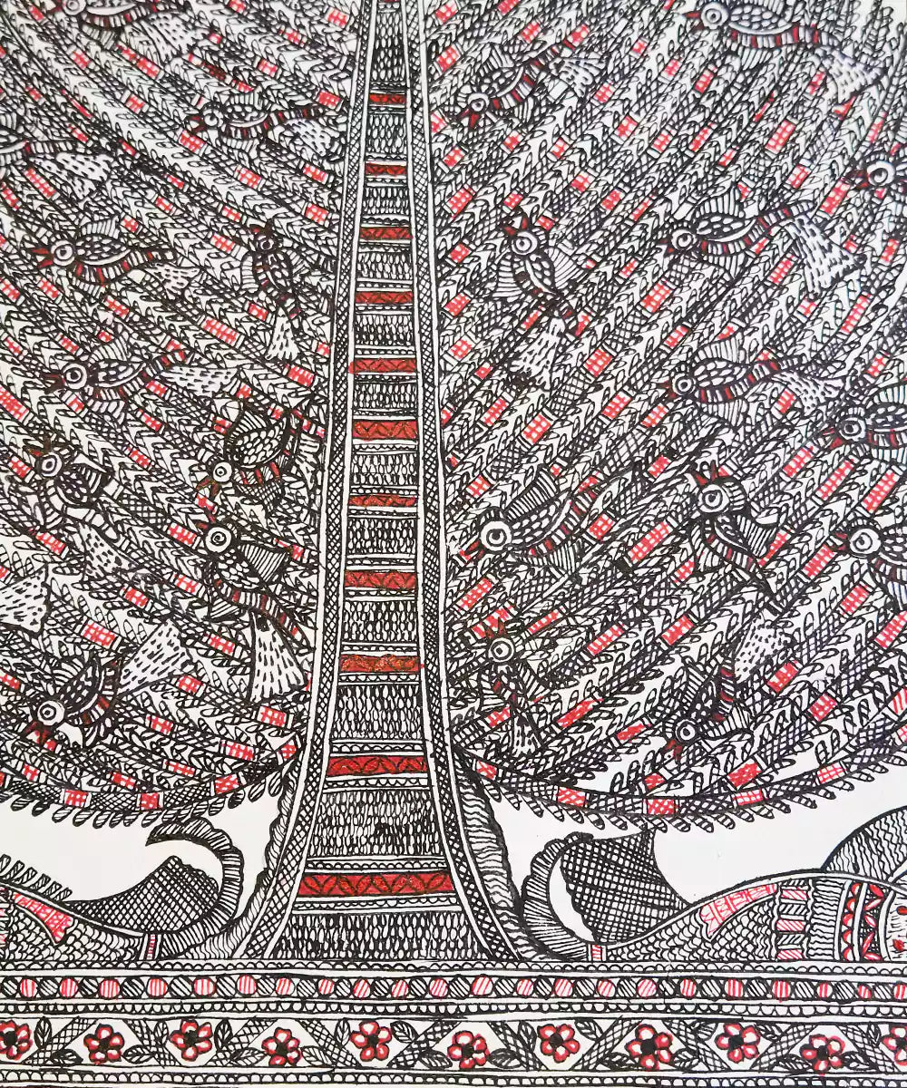 Madhubani Hand Painting on Paper | Tree of Life with Fishes | 10x10 Inches (Unframed)