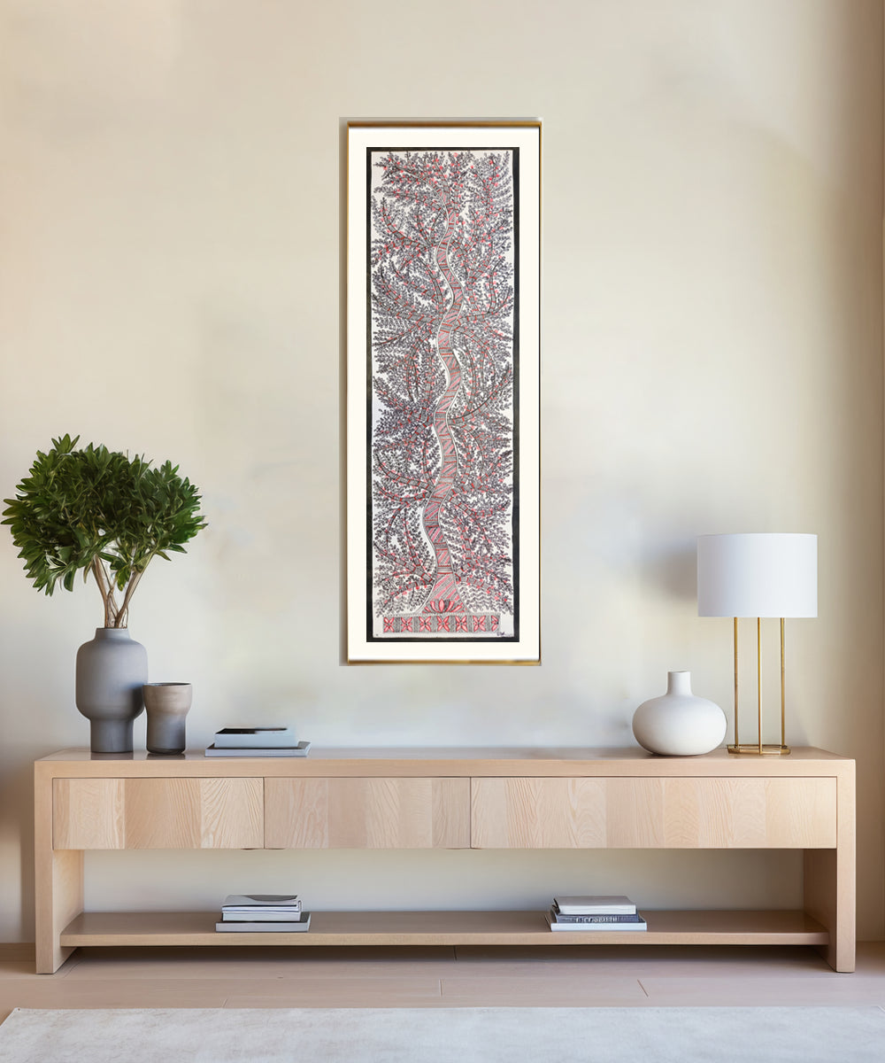 Madhubani Hand Painting on Paper | Tree | 8x30 Inches (Unframed)