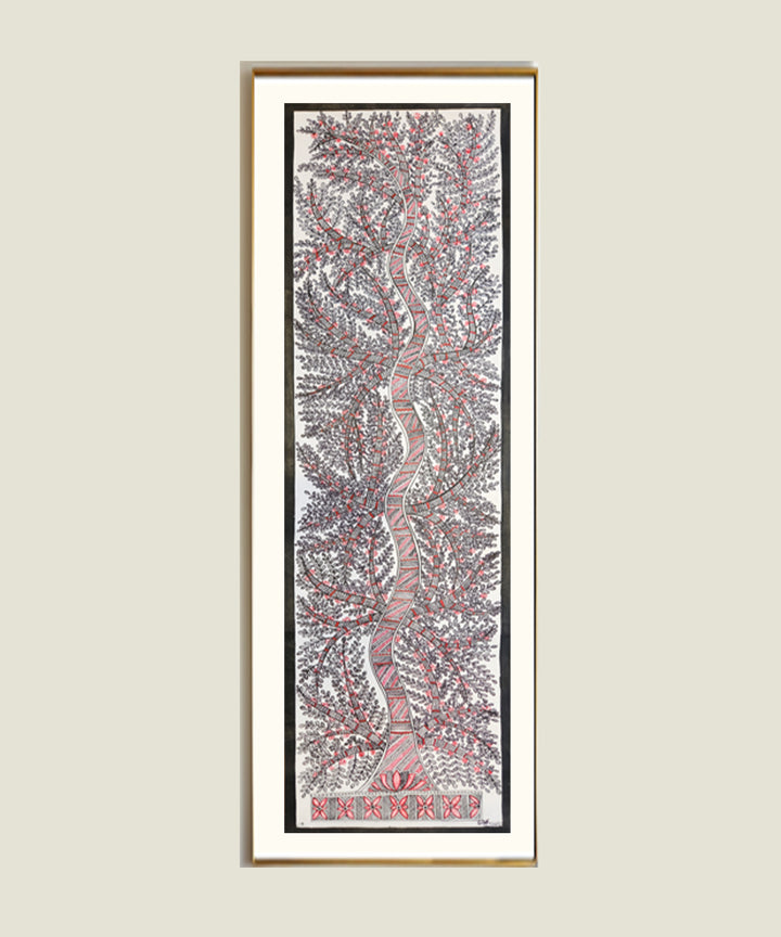 Madhubani Hand Painting on Paper | Tree | 8x30 Inches (Unframed)
