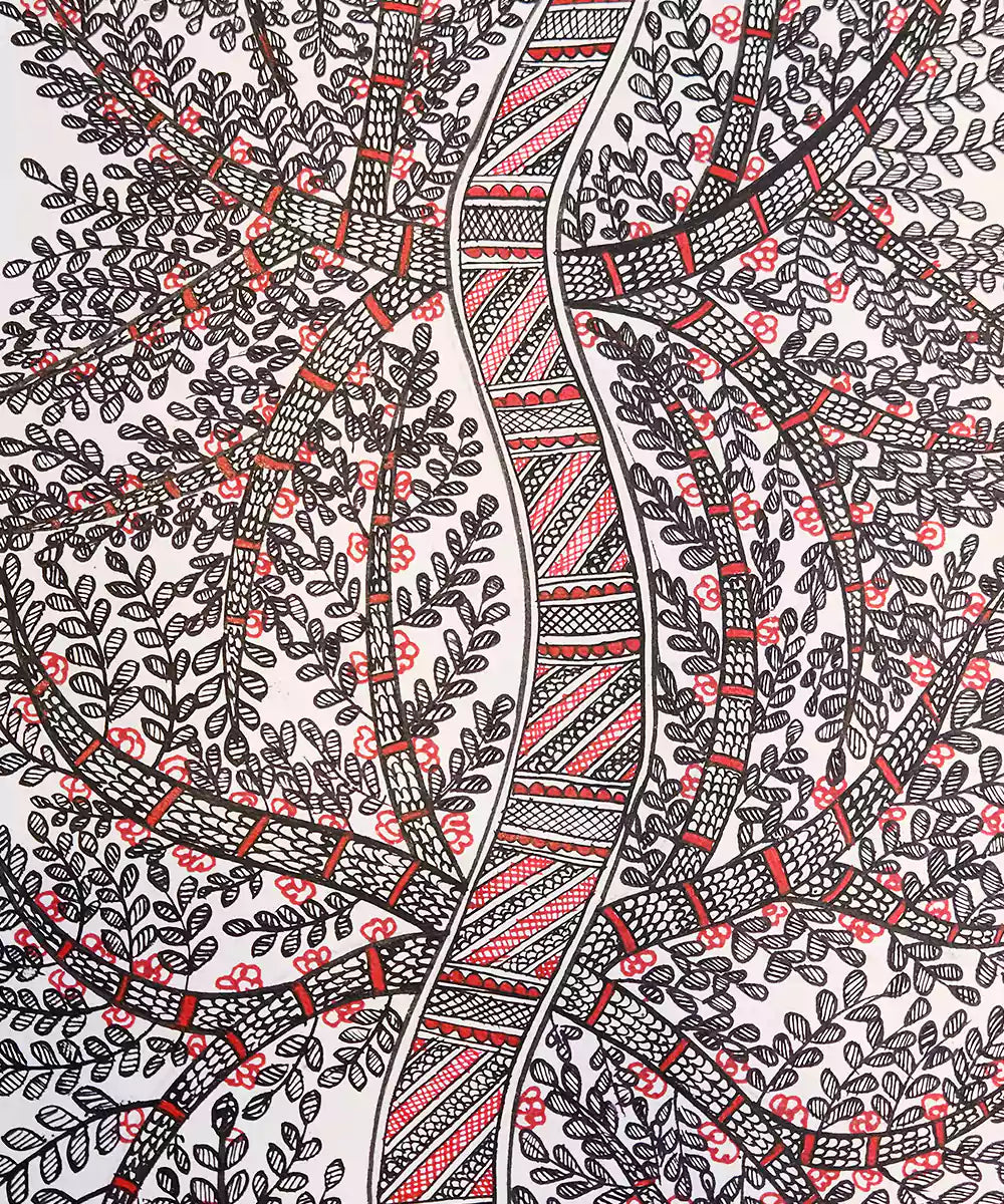 Madhubani Hand Painting on Paper | Tree | 8x30 Inches (Unframed)