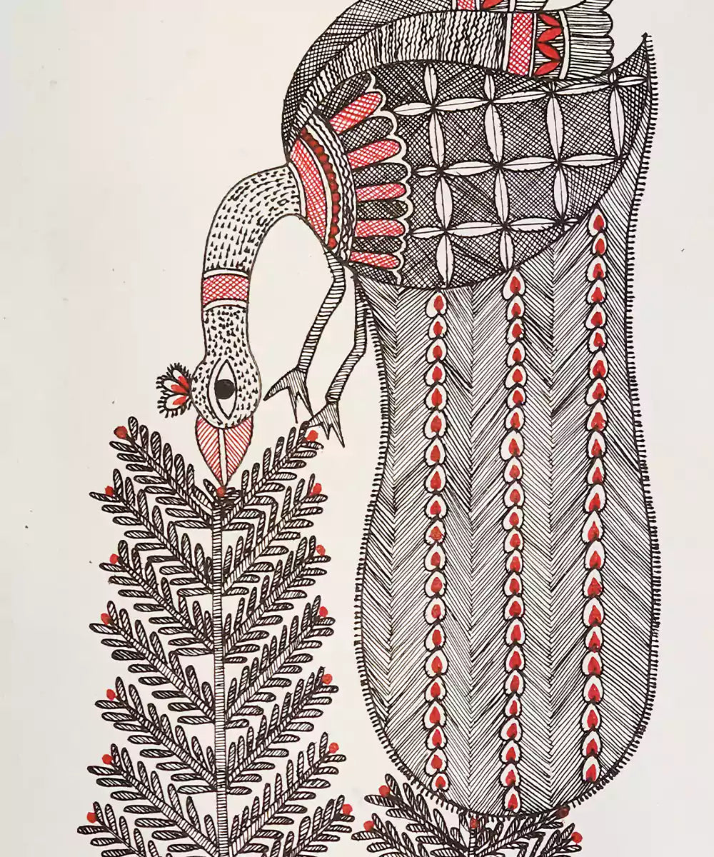 Madhubani Hand Painting on Paper | 3 birds | 8x30 Inches (Unframed)