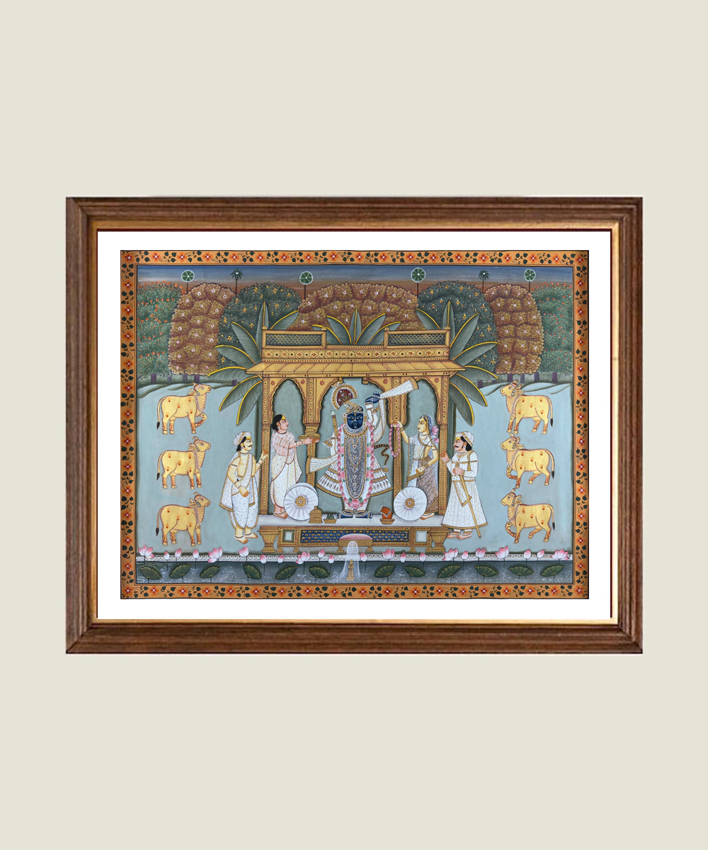 Shrinath ji Mandap Pichwai Hand Painting Unframed (3x4 Feet)