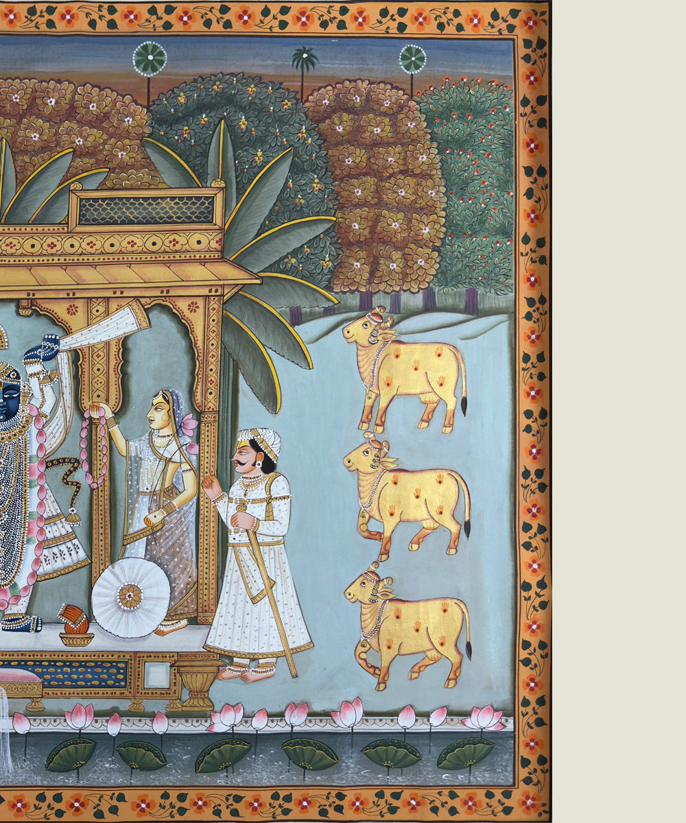 Shrinath ji Mandap Pichwai Hand Painting Unframed (3x4 Feet)