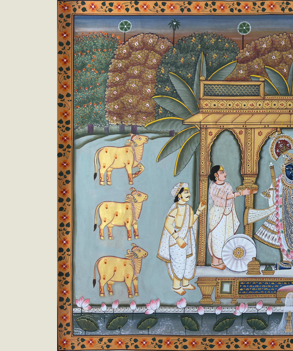 Shrinath ji Mandap Pichwai Hand Painting Unframed (3x4 Feet)