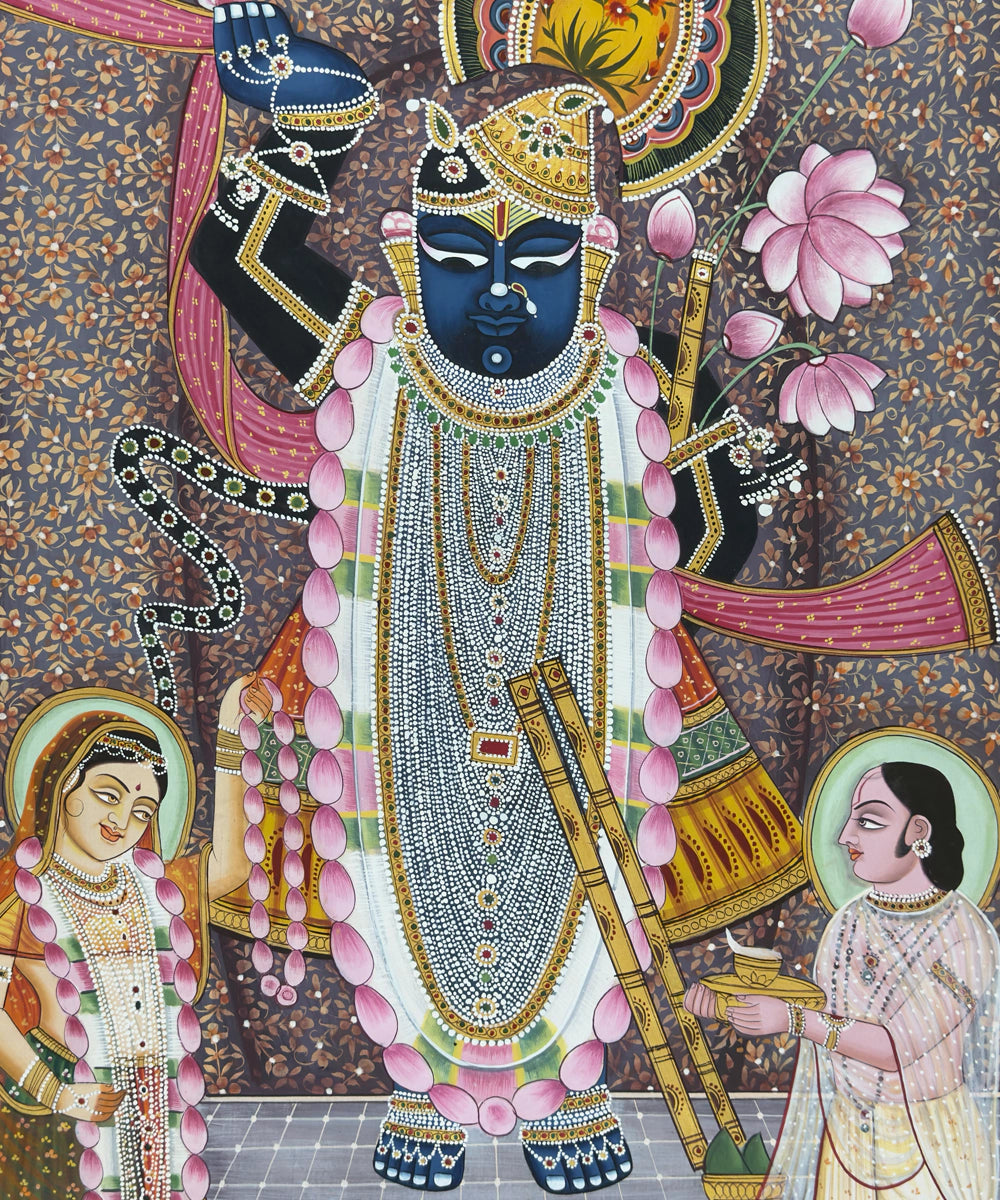 Shrinath ji with Cow Pichwai Hand Painting Unframed (3x4 Feet)