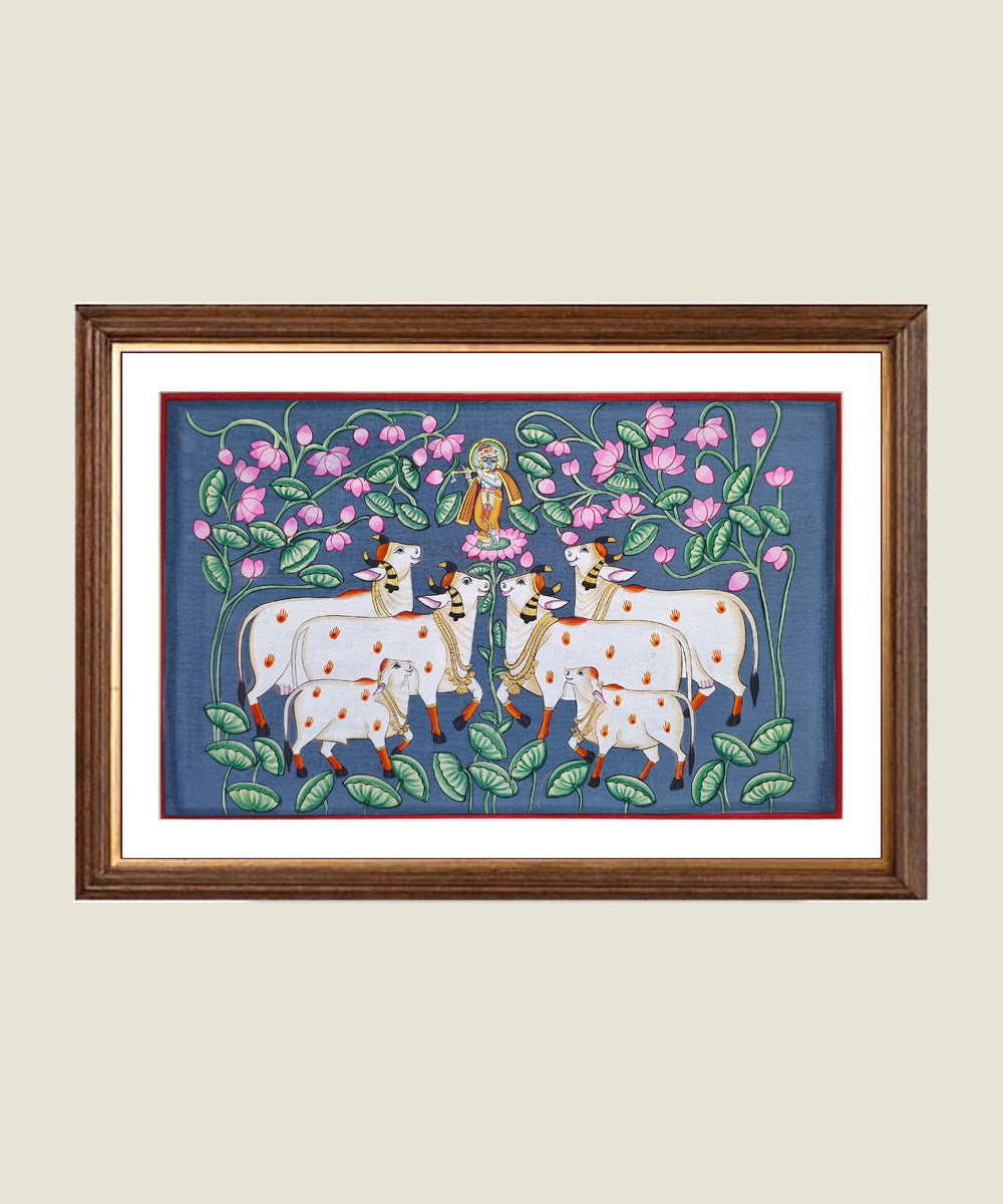 Shrinathji with Cows - Pichwai Hand Painting Unframed (16" x 10")