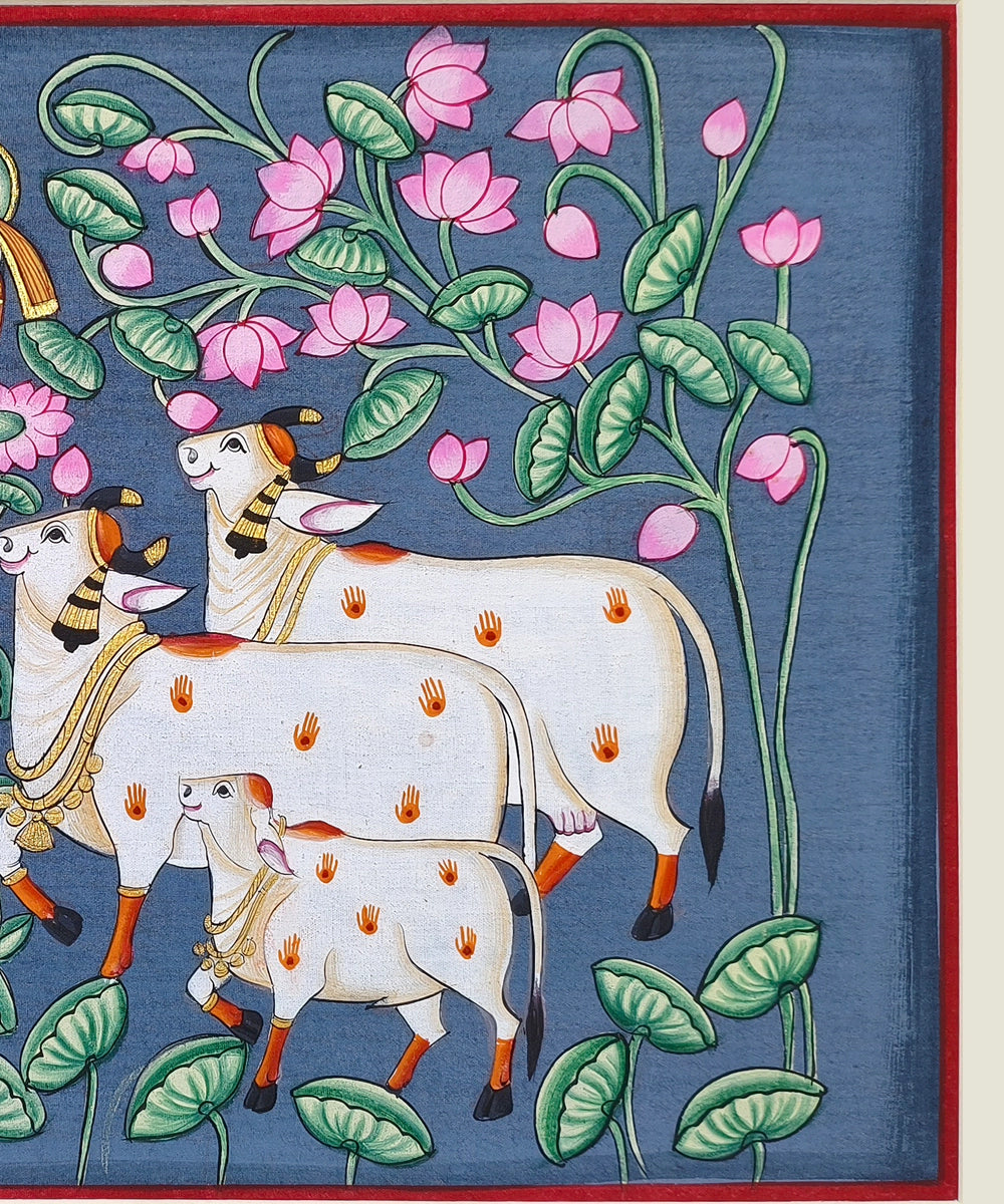 Shrinathji with Cows - Pichwai Hand Painting Unframed (16" x 10")