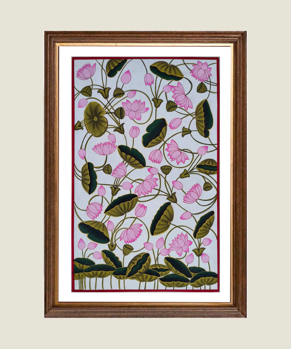 Blooming Lotus - Pichwai Hand Painting Unframed (10" x 16")