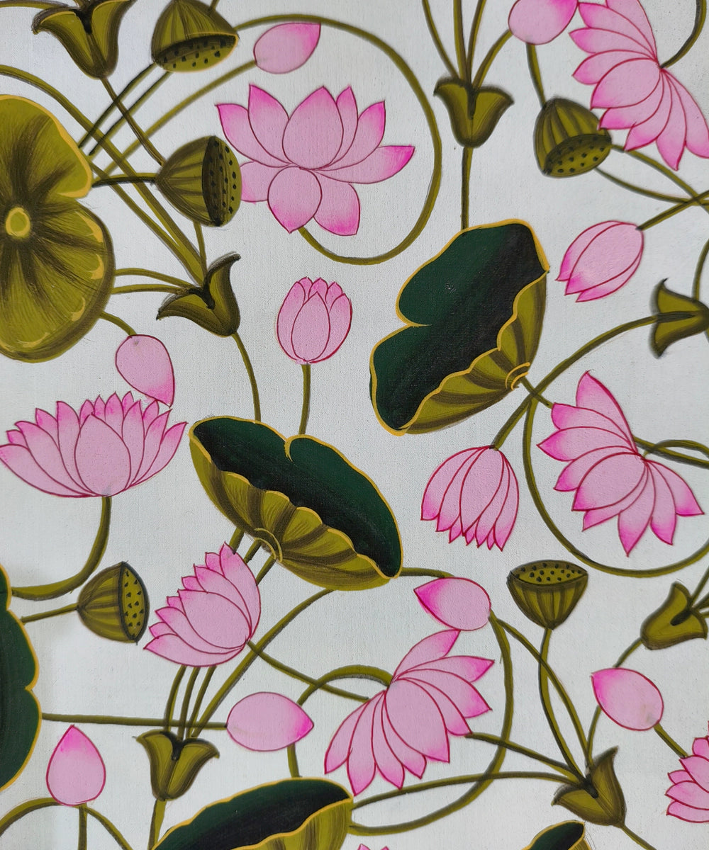 Blooming Lotus - Pichwai Hand Painting Unframed (10" x 16")