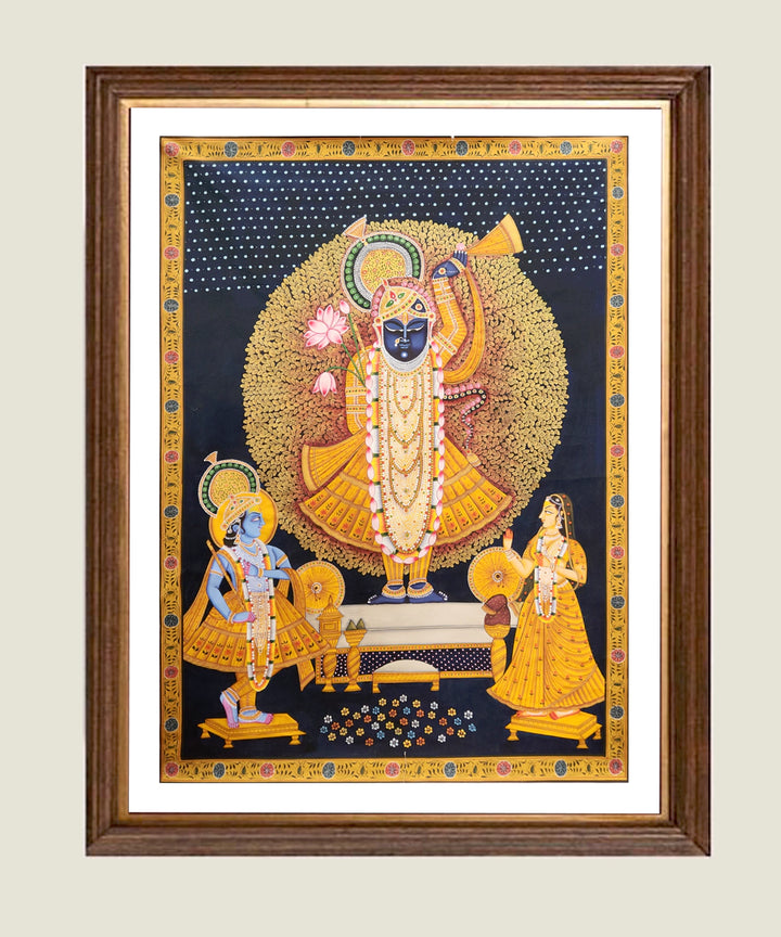 Navy & Gold Pichwai Hand Painting On Cloth | Shrinath ji | 3x4 Feet | Unframed