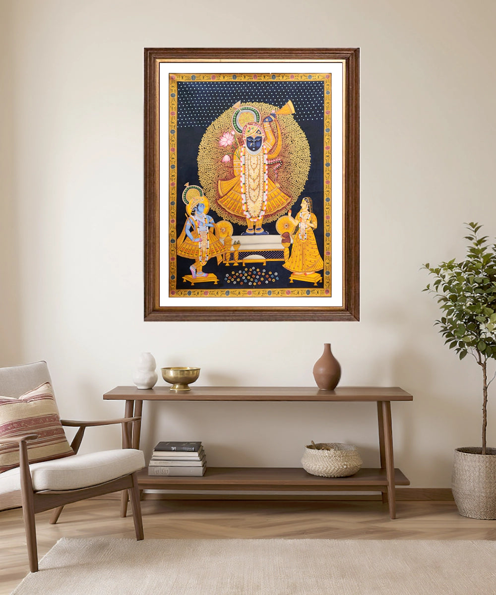 Navy & Gold Pichwai Hand Painting On Cloth | Shrinath ji | 3x4 Feet | Unframed