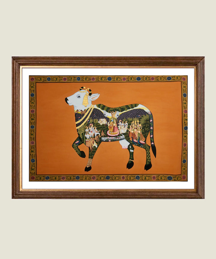 Divine Cow Pichwai Hand Painting On Cloth | 2x3 Feet | Unframed
