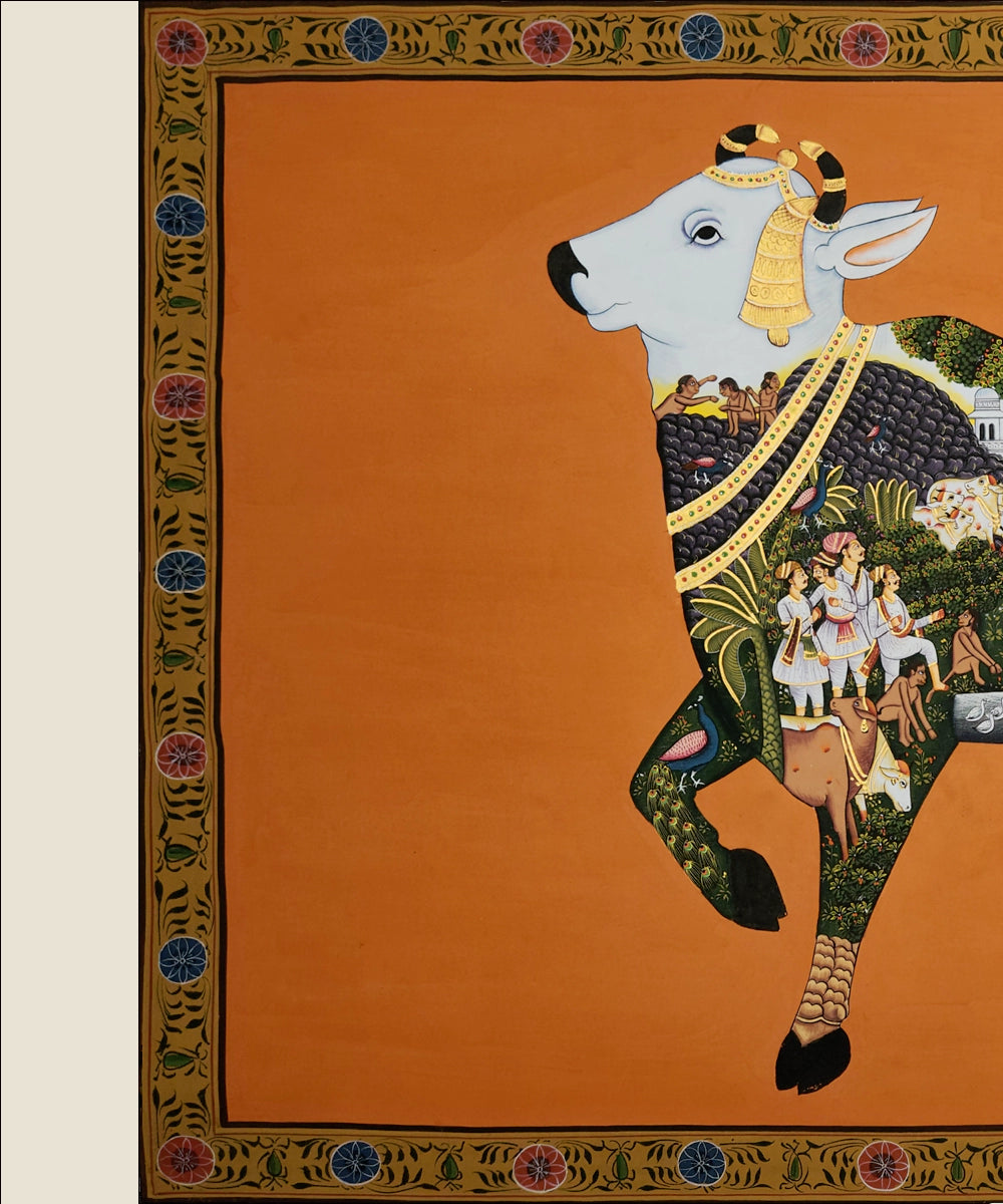 Divine Cow Pichwai Hand Painting On Cloth | 2x3 Feet | Unframed