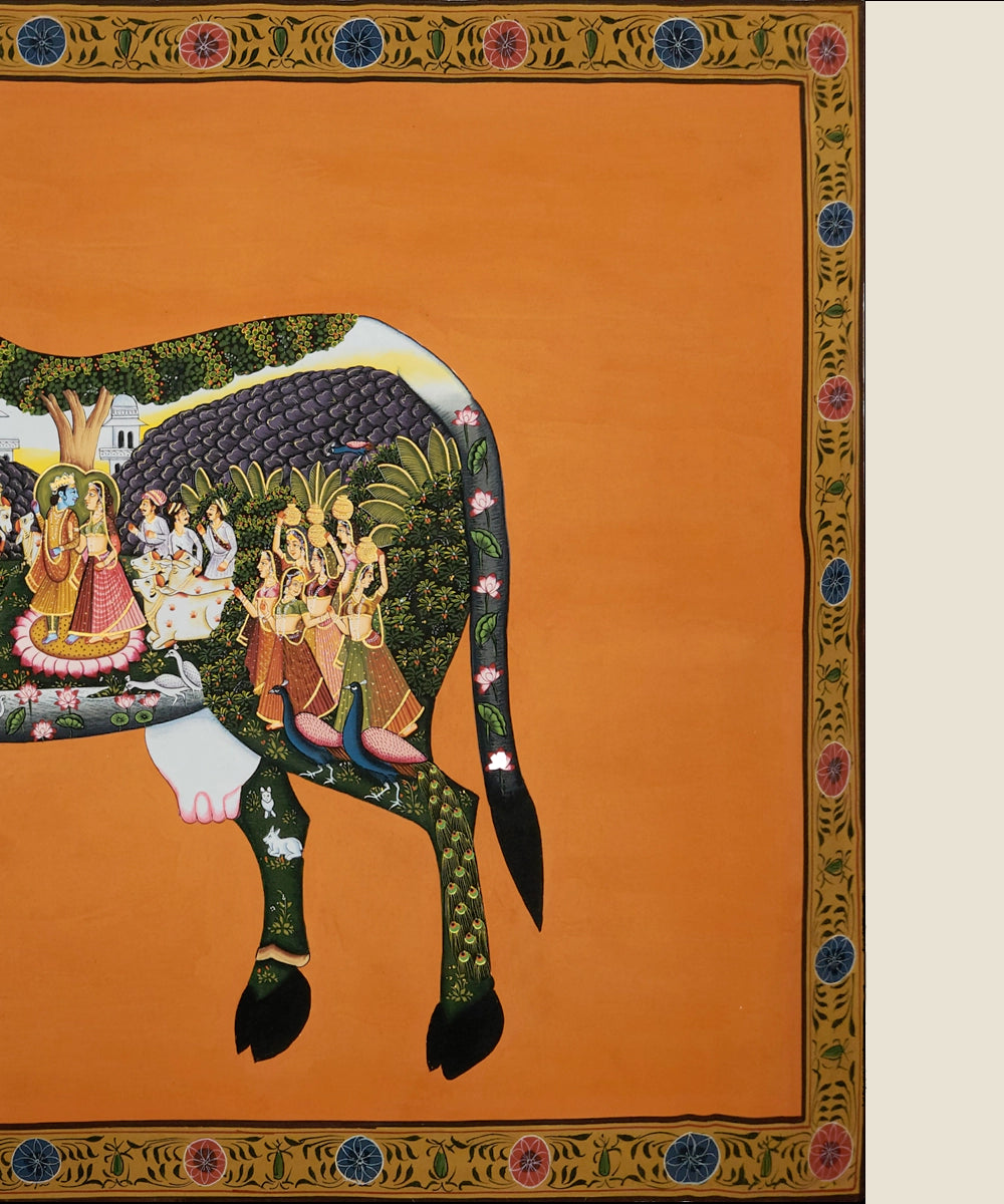 Divine Cow Pichwai Hand Painting On Cloth | 2x3 Feet | Unframed