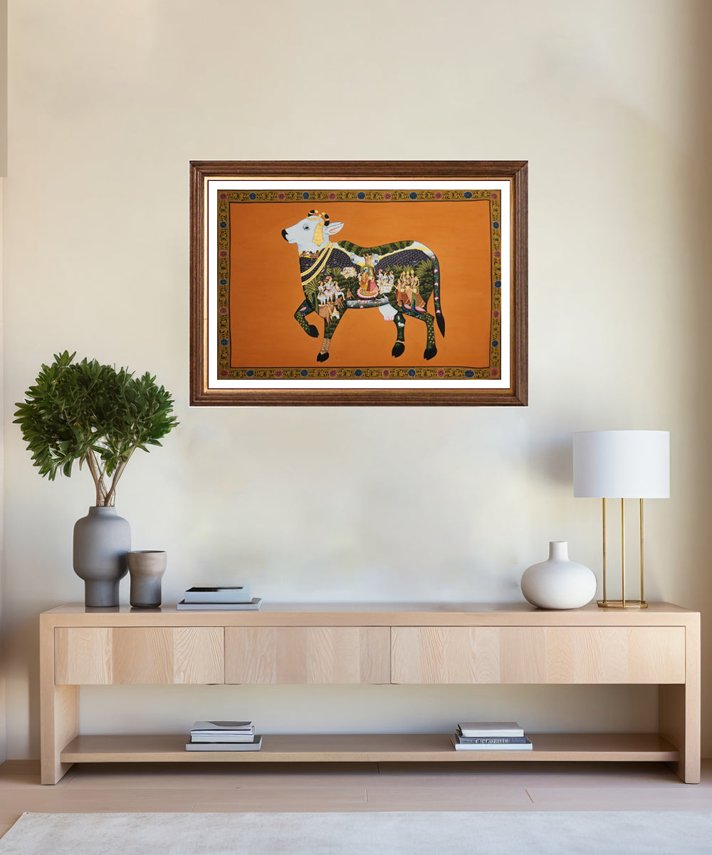 Divine Cow Pichwai Hand Painting On Cloth | 2x3 Feet | Unframed