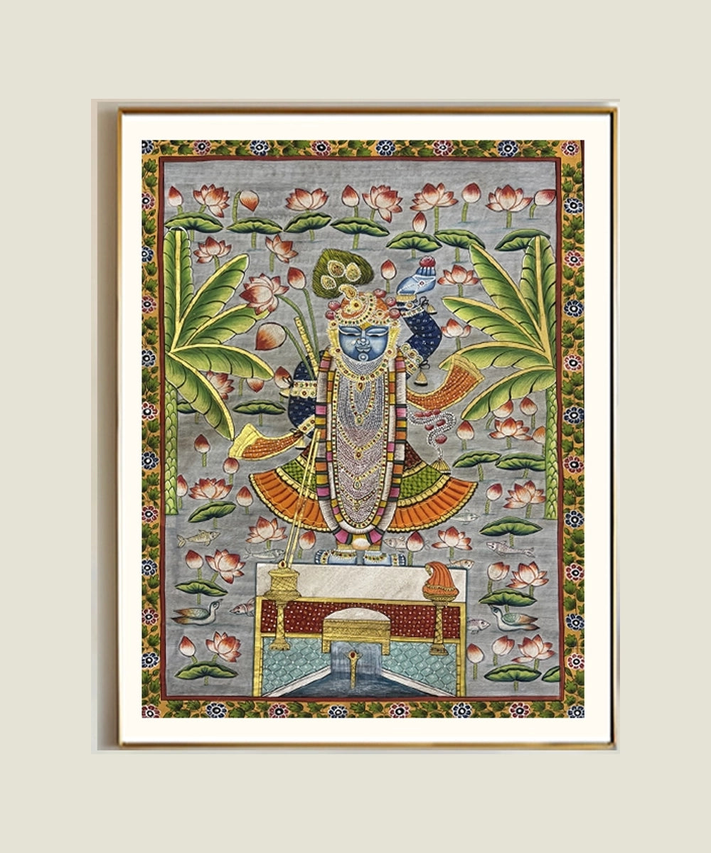 Pichwai Hand Painting On Cloth| Shrinath & Lotus | 2x3 Feet | Unframed