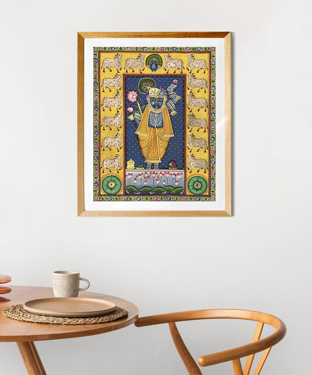 Pichwai Hand Painting On Cloth| Shrinath & Cows | 18x24 Inches | Unframmed