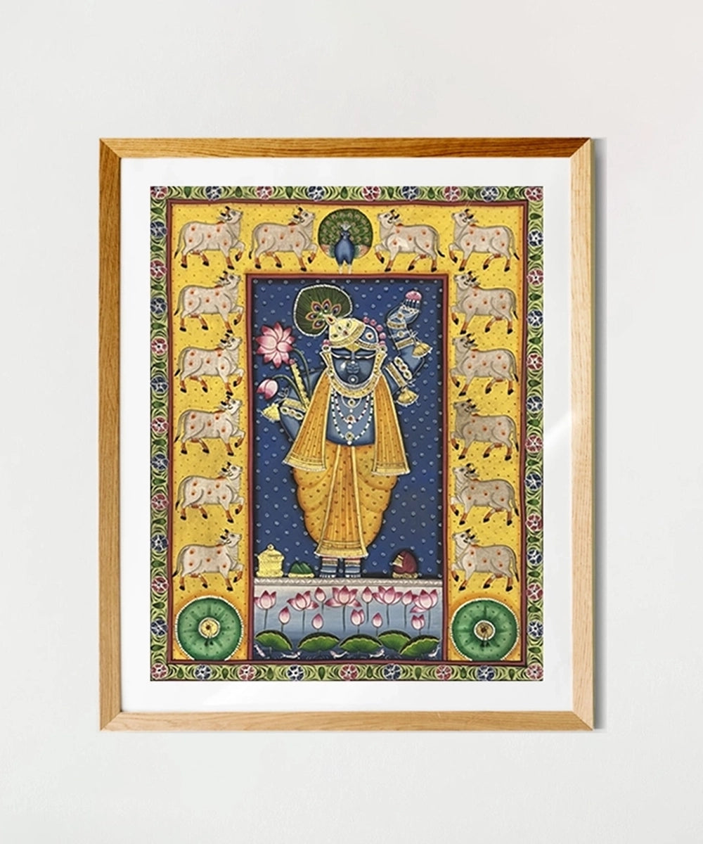 Pichwai Hand Painting On Cloth| Shrinath & Cows | 18x24 Inches | Unframmed