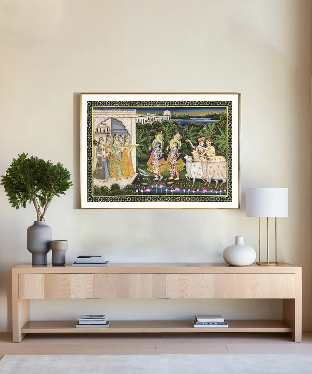 Pichwai Painting On Cloth| Krishna & Balram | 2x3 Feet | Unframmed