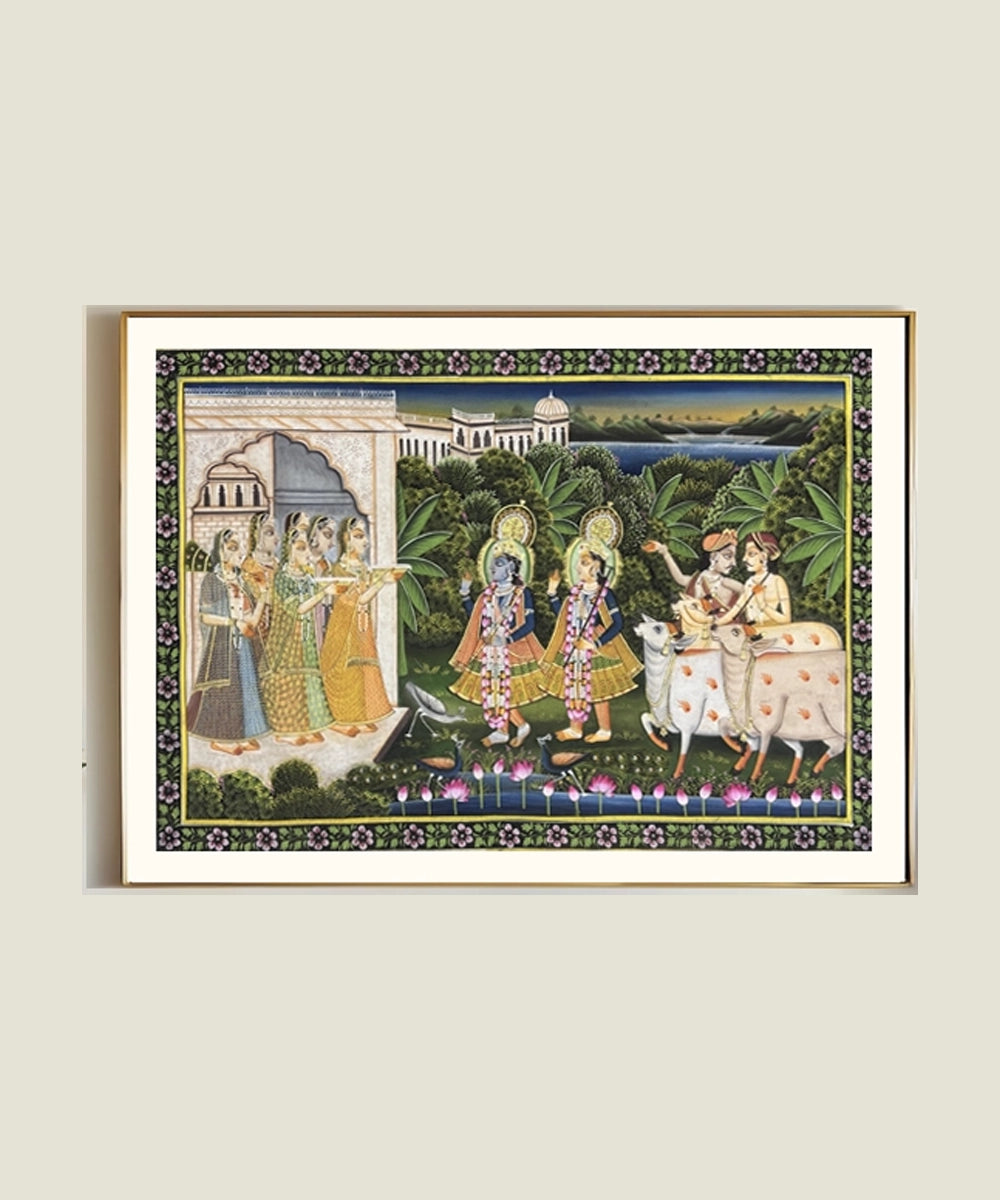 Pichwai Painting On Cloth| Krishna & Balram | 2x3 Feet | Unframmed
