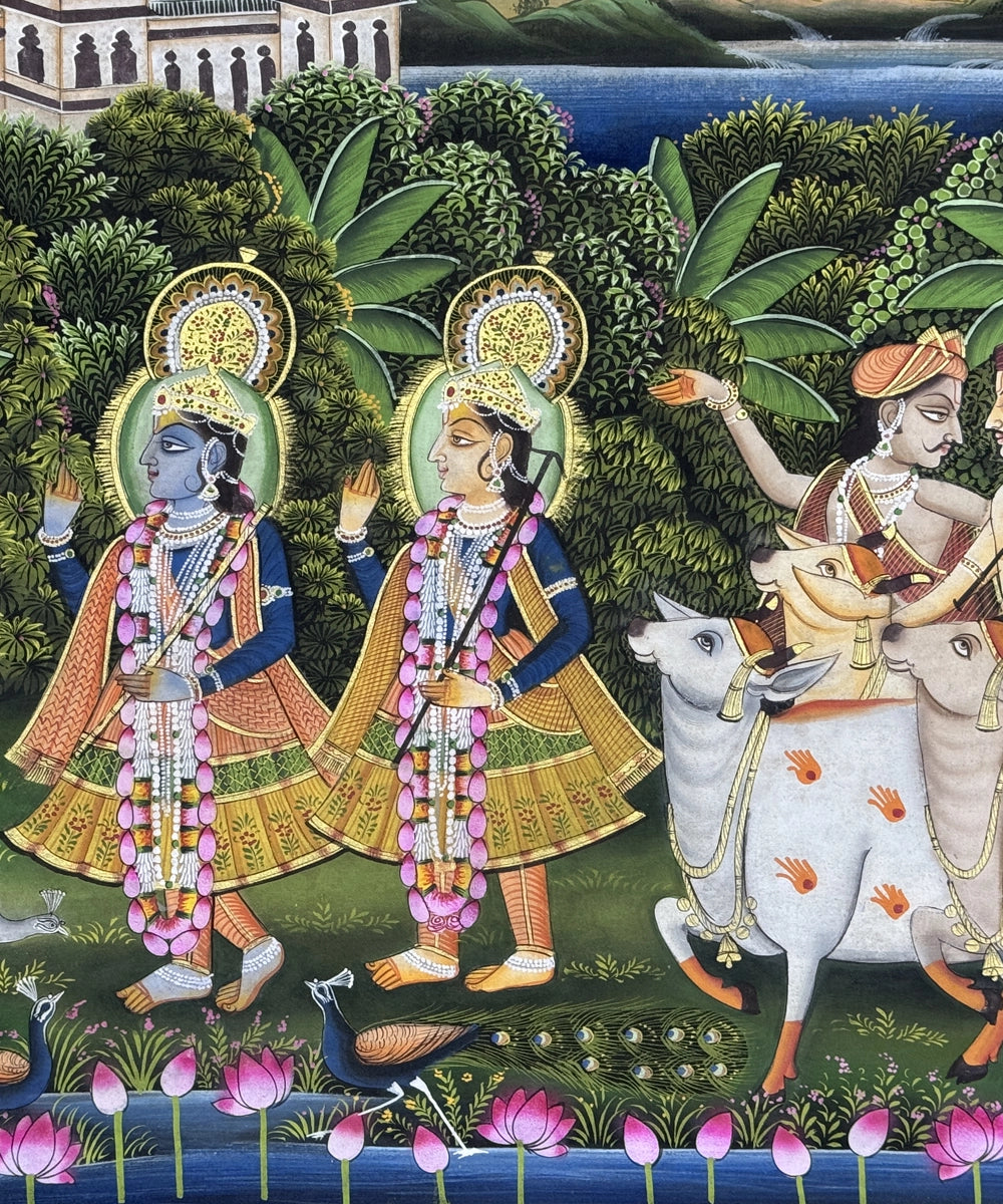 Pichwai Painting On Cloth| Krishna & Balram | 2x3 Feet | Unframmed