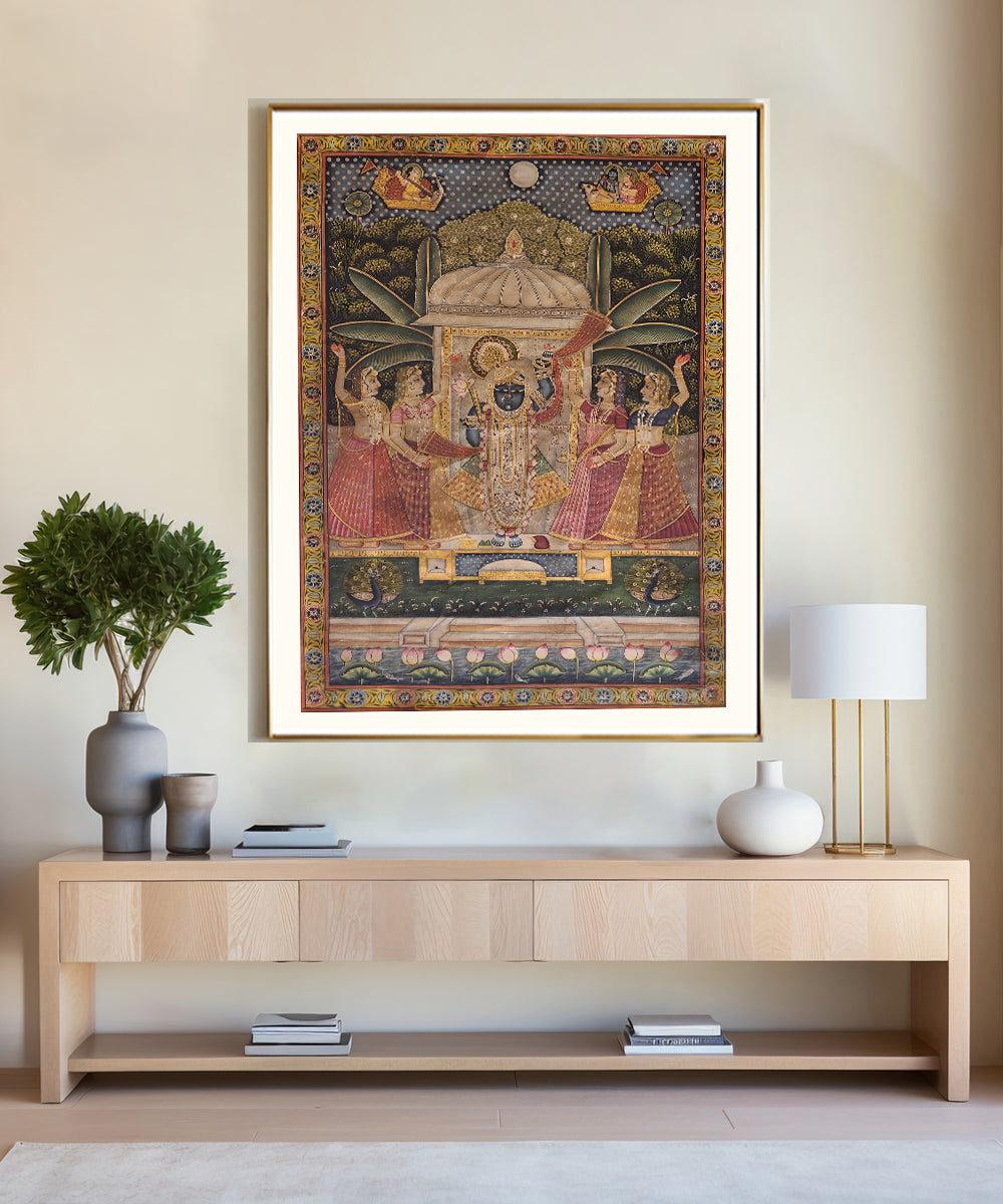 Pichwai Painting On Cloth | Shrinath ji with Gopis | 2x3 Feet | Unframed