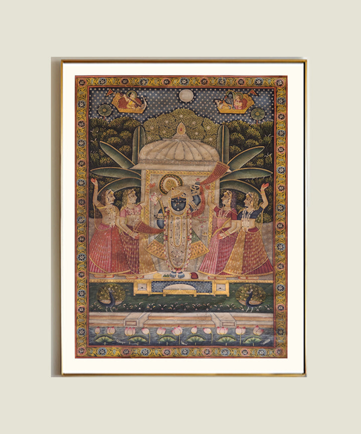 Pichwai Painting On Cloth | Shrinath ji with Gopis | 2x3 Feet | Unframed