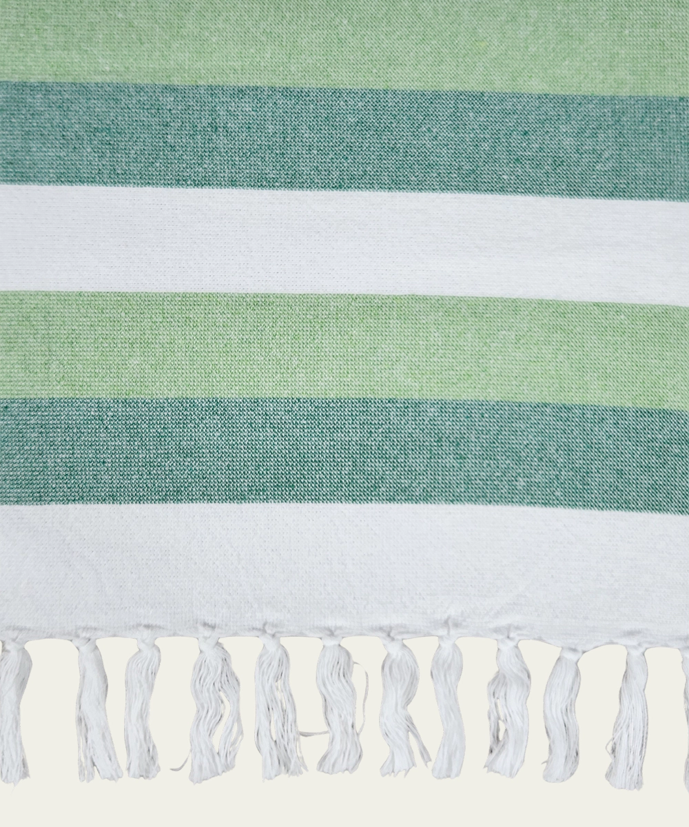 Sage Garden Yarn-Dyed Striped Bath Towel with Tassels | Lightweight Terry