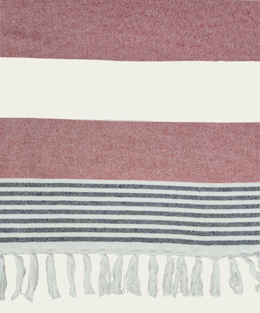 Dusty Rose Yarn-Dyed Striped Bath Towel with Tassels | Lightweight Terry